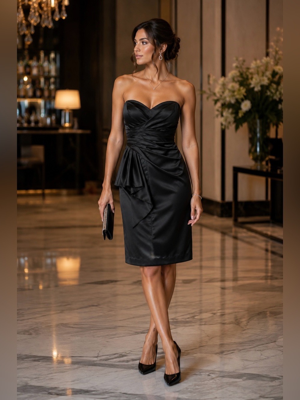 White House Black Market Black Strapless Satin Cocktail Dress Women's Size 6